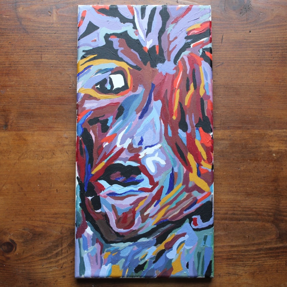 Pensive acrylic 7x14 painting